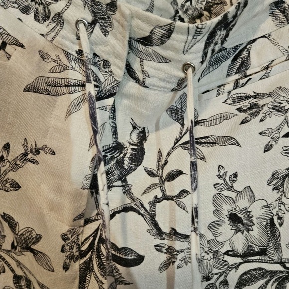 100% Linen cream bird floral pants size 8 NWOT - Picture 3 of 5